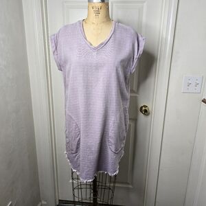 Lavender Sleeveless Women's Shirt Dress Frayed‎ Hem Pockets M
